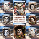Pack Artes Corujas Sublimação De Canecas + 12 Clip-arts