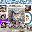 Pack Artes Corujas Sublimação De Canecas + 12 Clip-arts